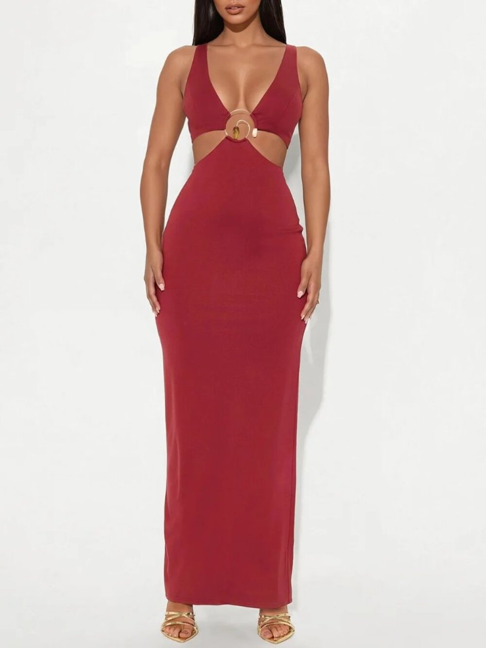 Fashion Nova Red Cut Out Maxi Dress Bodycon - Size S NWT